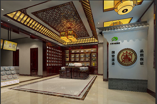治多古朴典雅的中式茶叶店大堂设计效果图